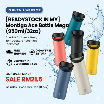 [READYSTOCK IN MY] Montigo Ace Bottle Mega (950ml/32oz) - Durable Stainless Steel, Temperature Retention, Leakproof