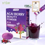VTEAY Acai Berry Beauty Powder Juice - 100% Berries Drink Organic for Skin Glow & Gut Health - HealthyDrink - Rich in Anthocyanins