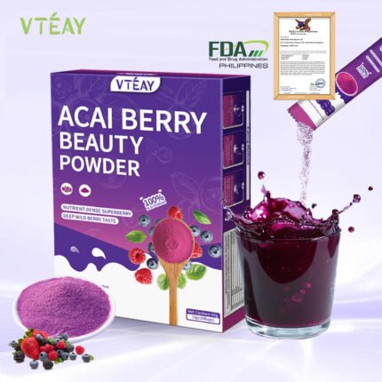 VTEAY Acai Berry Beauty Powder Juice - 100% Berries Drink Organic for Skin Glow & Gut Health - HealthyDrink - Rich in Anthocyanins